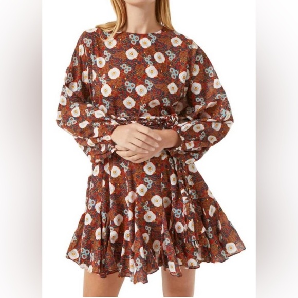 RHODE Dresses & Skirts - RHODE Ella Mini Dress Scarlet Aura Blossom White and Brown Size Small
